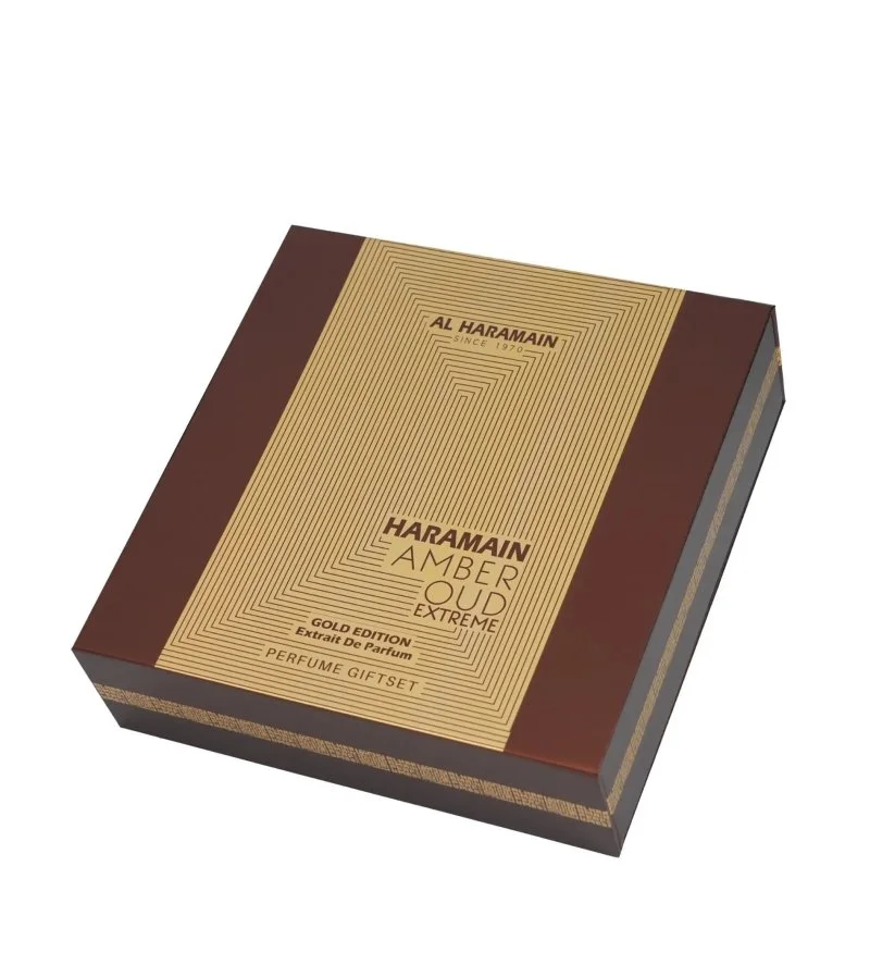 Amber Oud Extreme Gold Edition set de regalo unisex extracto de perfume 75 ml + extracto de perfume 30 ml + desodorante en spray 200 ml