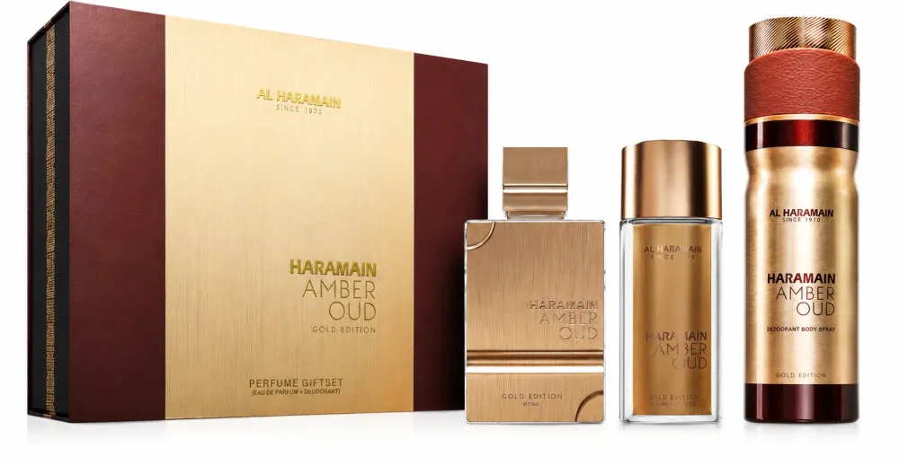 Amber Oud Gold Edition set de regalo 75 ml + agua de perfume 30 ml + bruma corporal perfumada unisex 75 ml parfemovana voda 30 ml telova mlha parfemovana voda 200 ml unisex