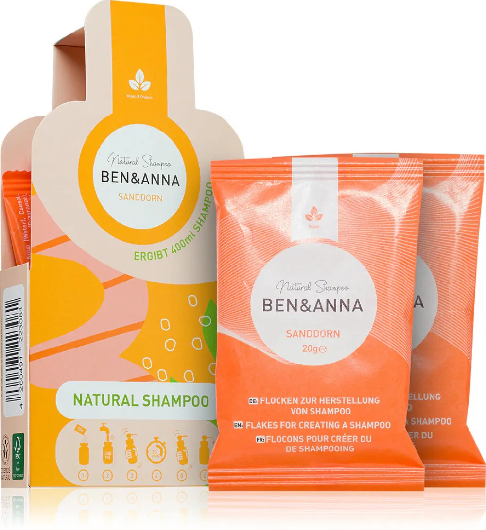 Ben & Anna Champú en polvo (2×20 g) - Espino Amarillo - regenera y calma