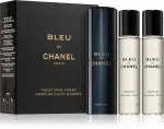 Bleu de Chanel vaporizador de bolsillo recargable 20 ml + 2 x recarga de perfume para hombre