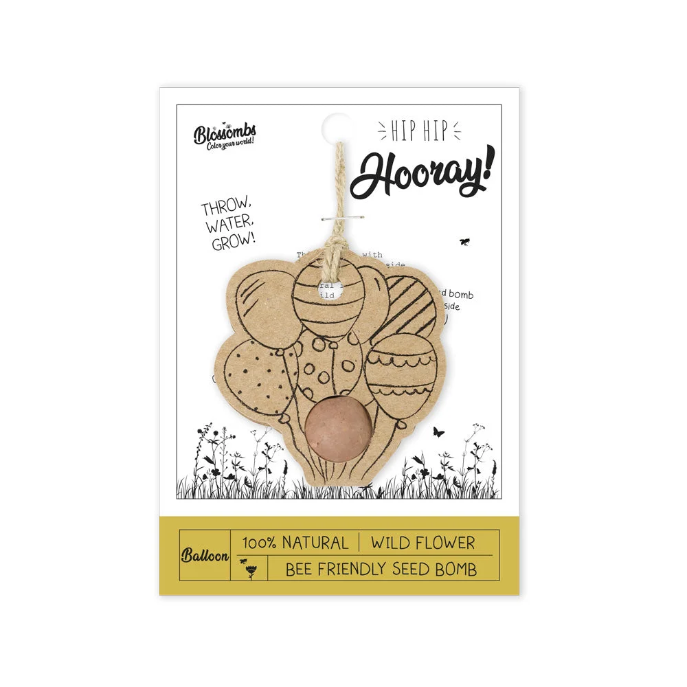 Blossombs Bomba de semillas - Decoración para regalo "Hip hip hurra" - Globos (1 ud.) - un regalo original y práctico en uno