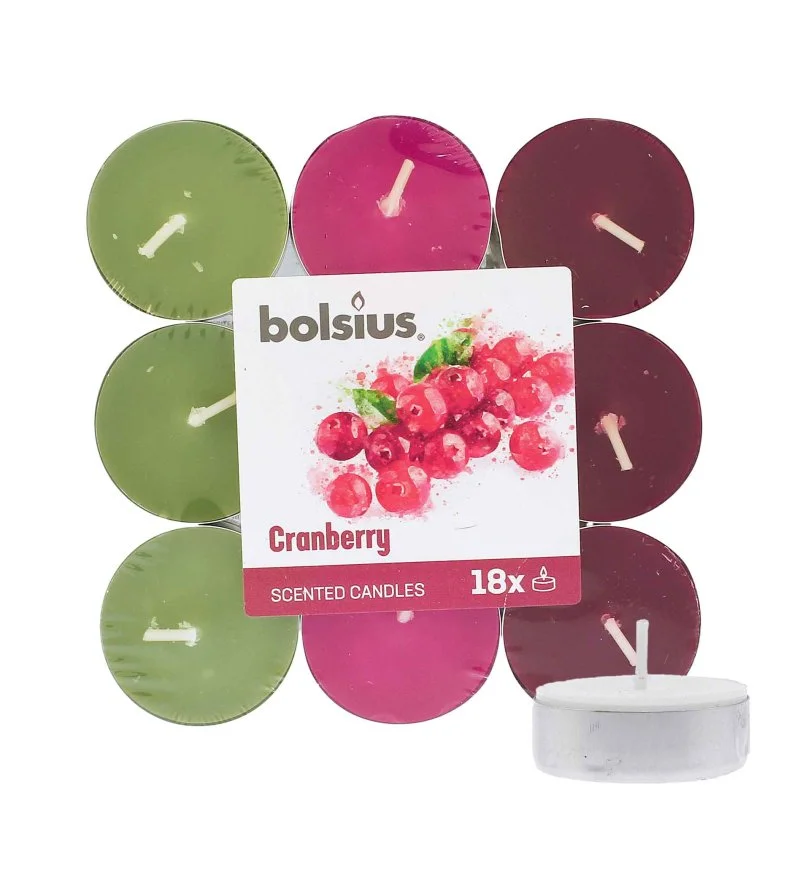 Velas de té perfumadas de arándano rojo 4 h 18 uds.