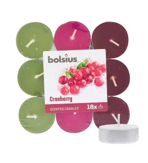 Bolsius Velas de té perfumadas de arándano rojo 4 h 18 uds.