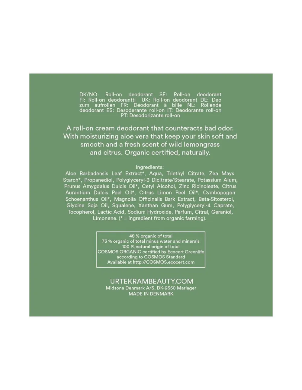Urtekram Desodorante roll on crema hierba limón 50 ml BIO