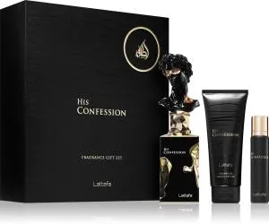 Lattafa His Confession 100 ml + EDP mini 12 ml + gel de ducha eau de parfum para hombre