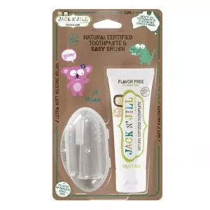  Action set Pasta de dientes infantil - sin sabor (50 g) Cepillo de dientes infantil de silicona para dedo - set con descuento