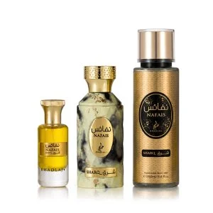 Khadlaj Nafais Sharq agua de perfume unisex 100 ml + aceite perfumado 24 ml + spray corporal