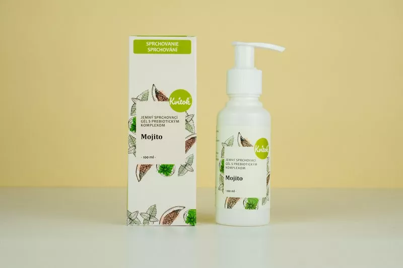 Kvitok Gel de ducha suave con complejo prebiótico Mojito (100 ml) - con un fresco aroma a menta y lima