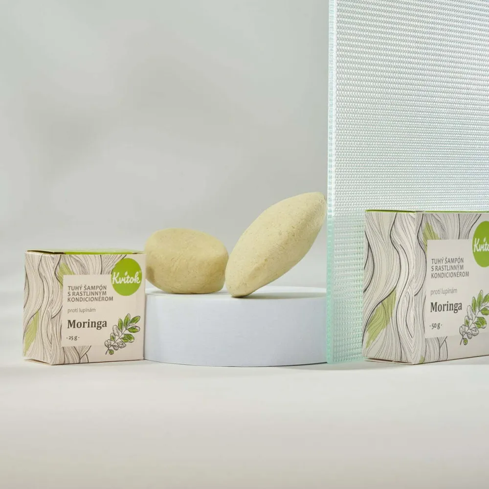 Kvitok Champú sólido con acondicionador anticaspa de Moringa (25 g): cabello brillante y sin caspa