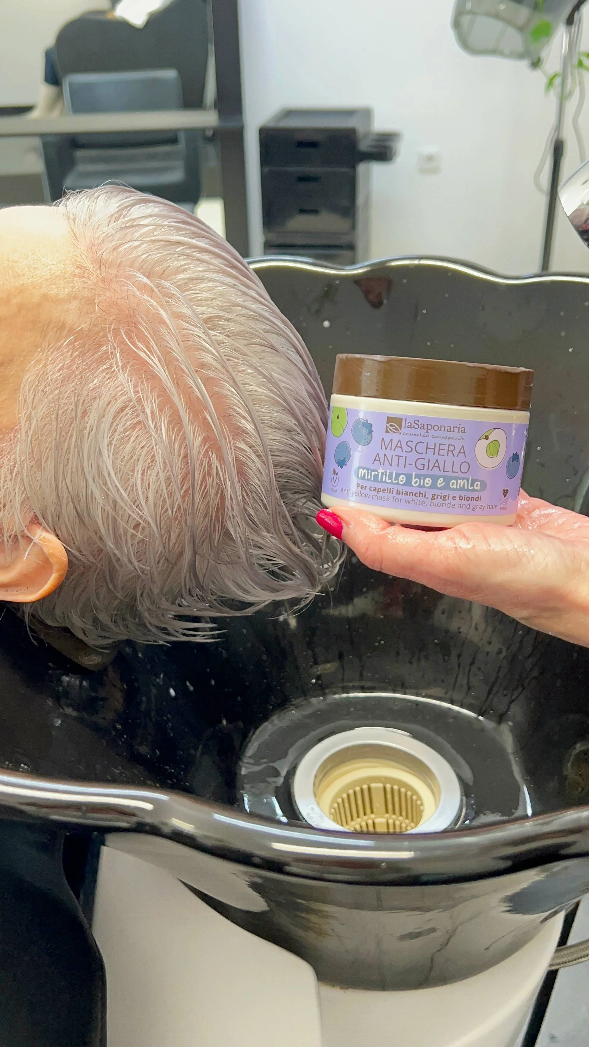 laSaponaria Mascarilla No yellow para cabello canoso con Amla y arándano (200 ml) - neutraliza los subtonos amarillos