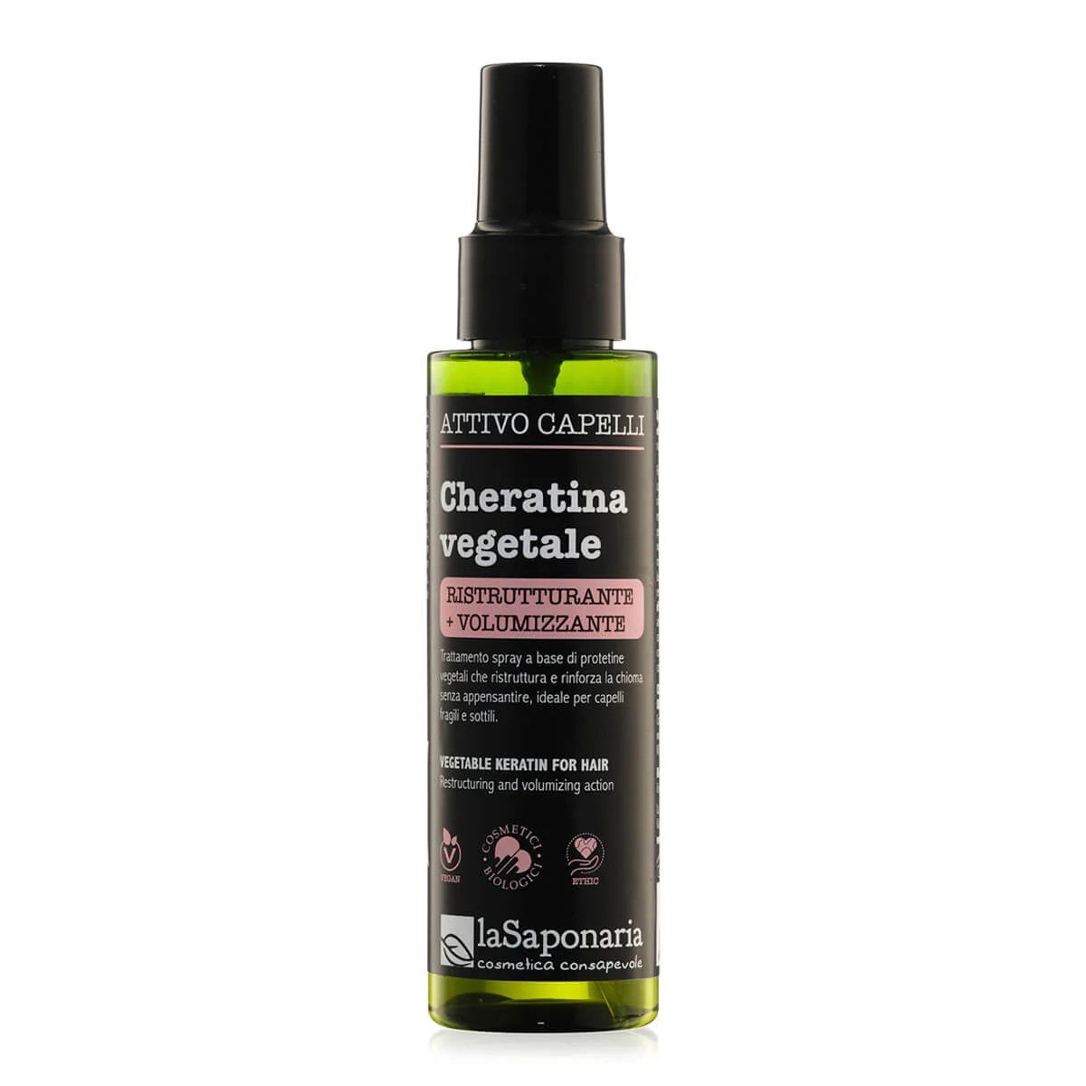 laSaponaria Queratina vegetal para el cabello - spray activo reestructurante y voluminizador (100 ml) - apto para cabellos dañados y finos
