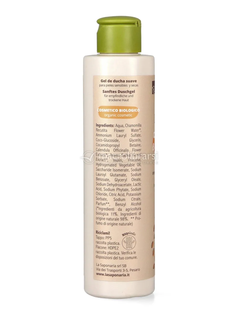 laSaponaria Leche de ducha con avena BIO y prebióticos para piel sensible (200 ml) - con caléndula y manzanilla