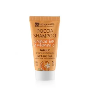 laSaponaria Gel de ducha y champú 2 en 1 con naranja BIO y vit. C para toda la familia 30 ml - con una fragancia dulce y estimulante