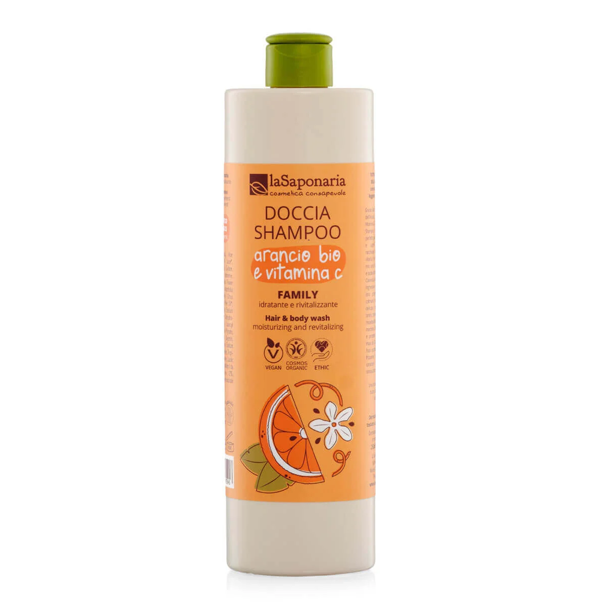 laSaponaria Gel de ducha y champú 2 en 1 con naranja BIO y vitamina C para toda la familia 500 ml - con una fragancia dulce y estimulante