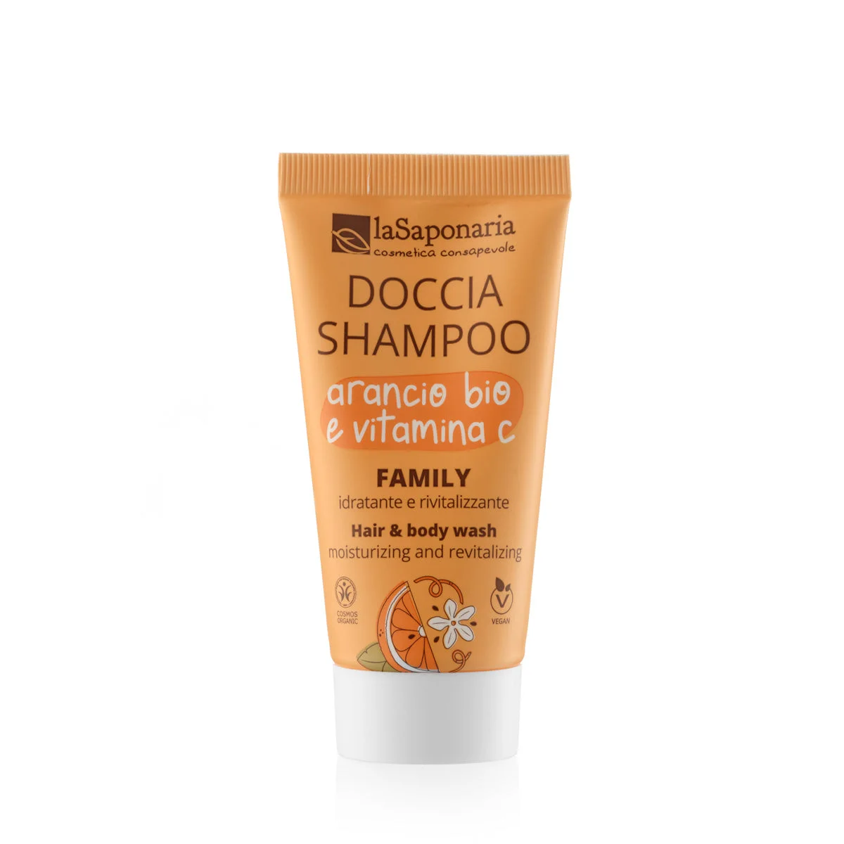 laSaponaria Gel de ducha y champú 2 en 1 con naranja BIO y vitamina C para toda la familia 500 ml - con una fragancia dulce y estimulante