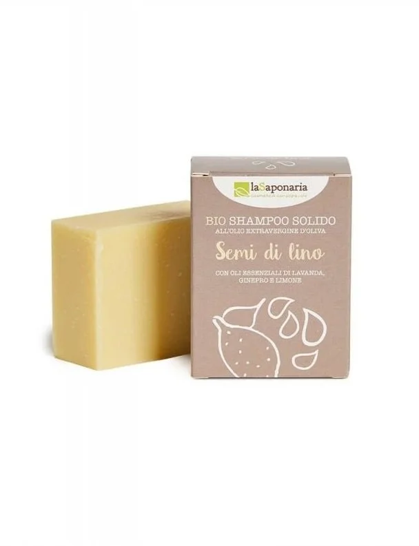 laSaponaria Jabón sólido 2 en 1 para cuerpo y cabello con aceite de linaza BIO (100 g) - en envoltorio de papel