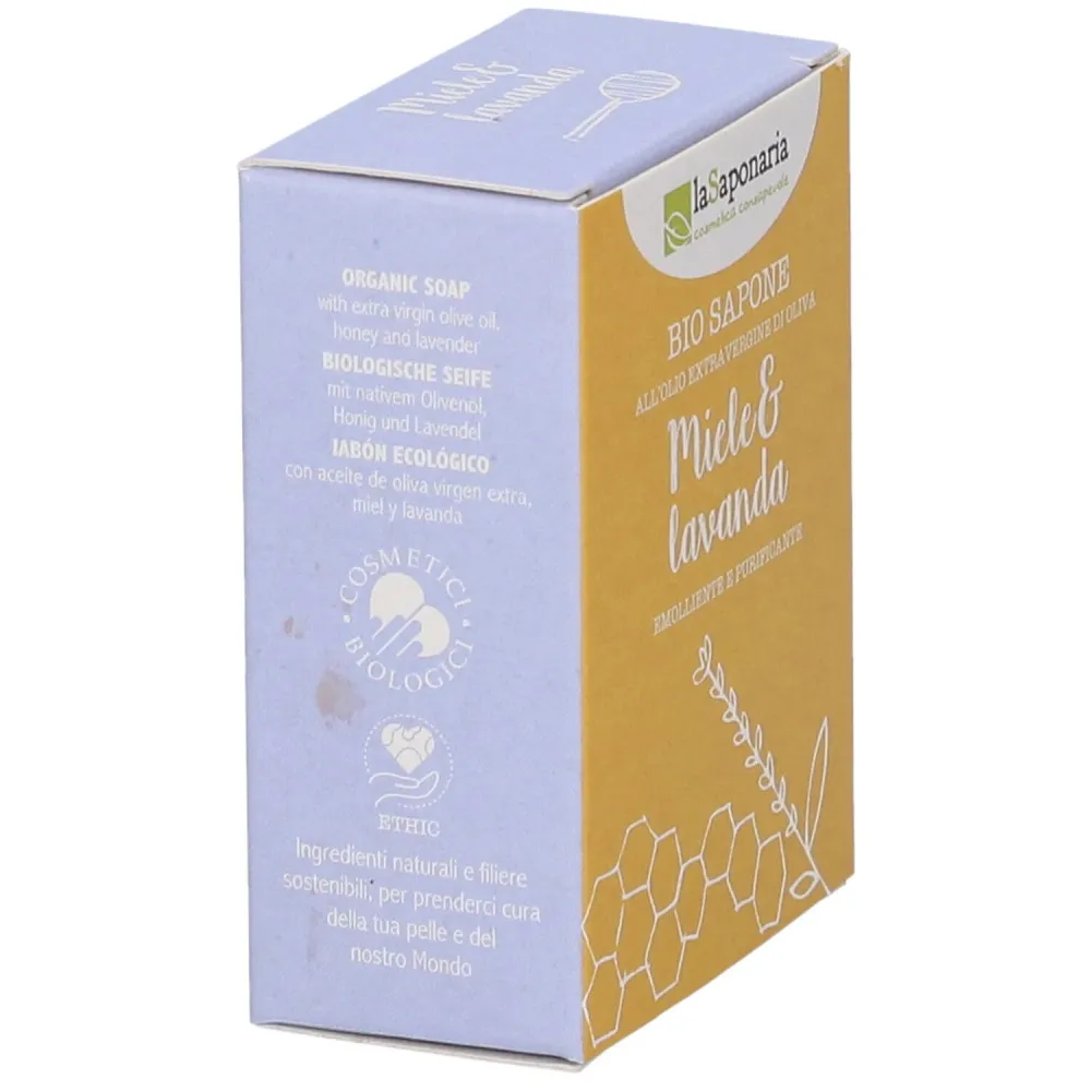 laSaponaria Jabón sólido de oliva BIO - Miel y lavanda (100 g) - apto para cuerpo y rostro