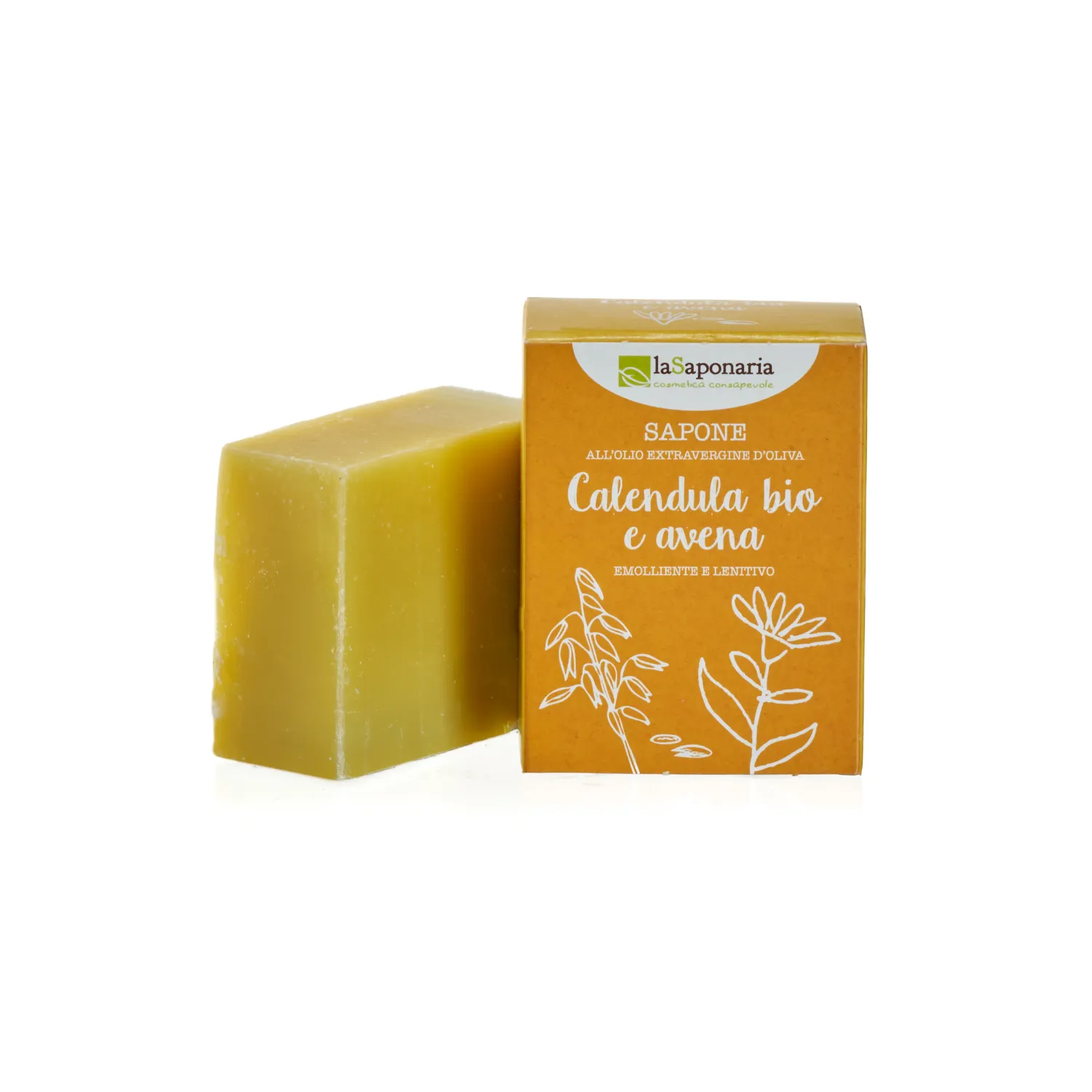 laSaponaria Jabón sólido de aceite de oliva BIO - Caléndula y avena (100 g) - apto para el cuerpo y el rostro