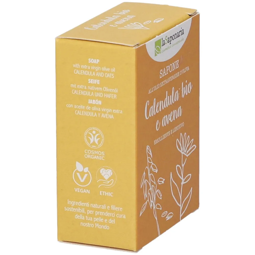 laSaponaria Jabón sólido de aceite de oliva BIO - Caléndula y avena (100 g) - apto para el cuerpo y el rostro