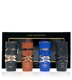 Lattafa Asad Collection set de regalo Asad 25 ml + eau de parfum Asad Bourbon 25 ml + eau de parfum Asad Zanzibar 25 ml + eau de parfum Asad Elixir para hombre