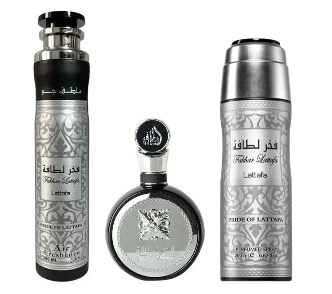 Fakhar Man estuche de regalo - 100 ml + spray perfumado 200 ml + ambientador agua de perfume 300 ml
