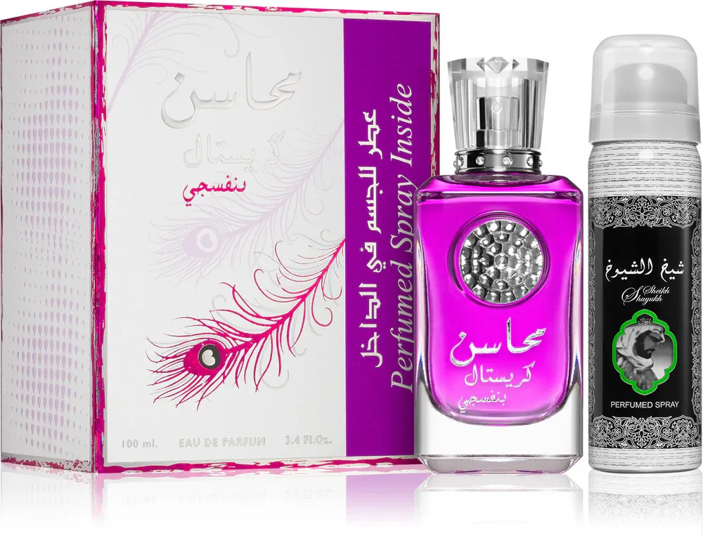 Mahasin Crystal Violet set de regalo para mujeres agua perfumada 100 ml + desodorante en spray 50 ml 100 ml + deosprej 50 ml