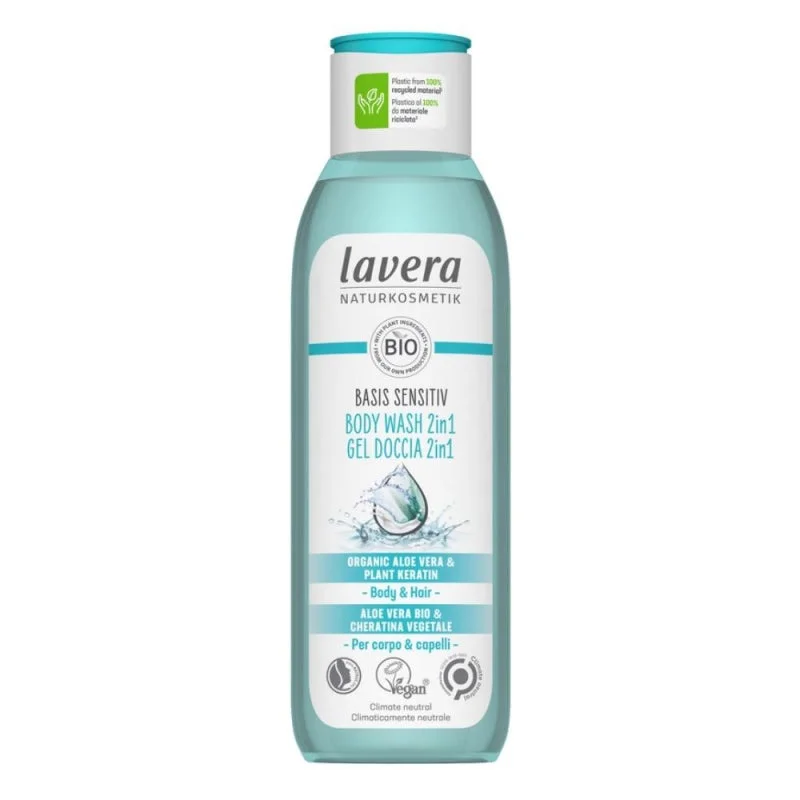 Lavera Basis Sensitive Gel de ducha para cuerpo y cabello 2 en 1 250 ml - también para piel sensible