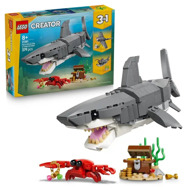 Creator 3 en 1 31381 Tiburón salvaje y cofre del tesoro