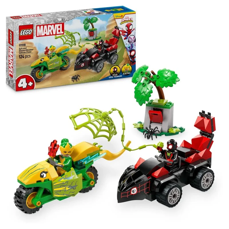 Marvel Spidey y sus sorprendentes amigos 11198 Spin, Electro y la persecución con vehículo dinosaurio