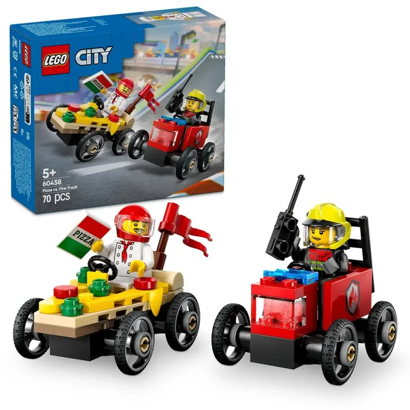 City 60458 Paquete de carreras: Reparto de pizza vs. camión de bomberos