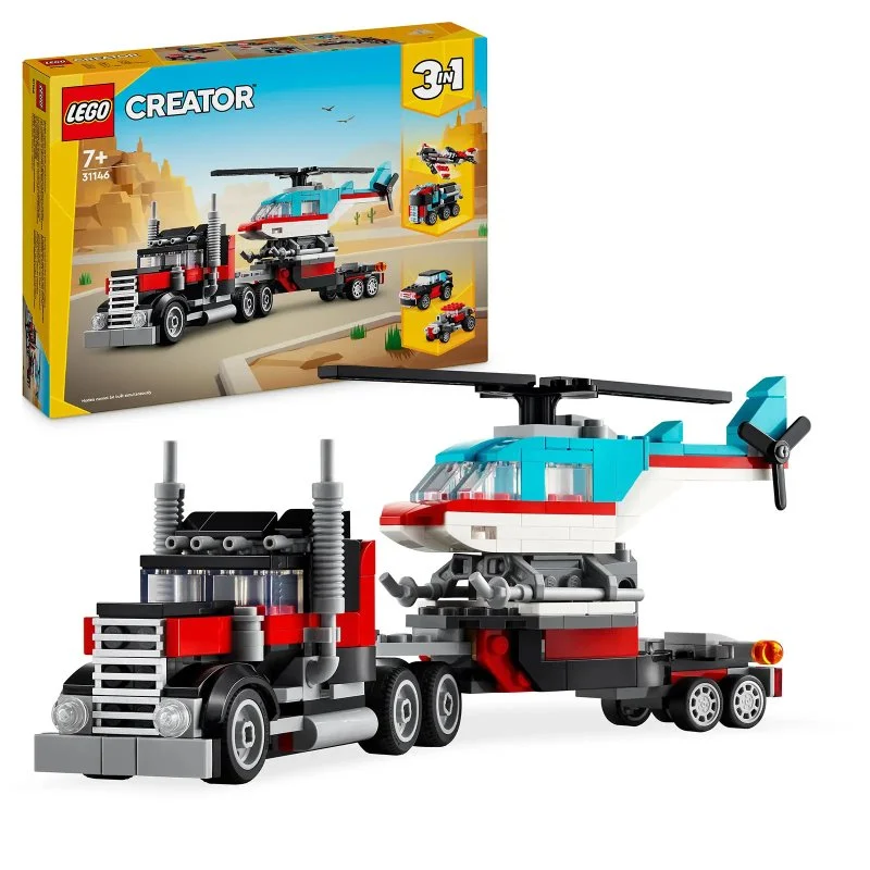 Creator 3 en 1 31146 Camión de plataforma y helicóptero