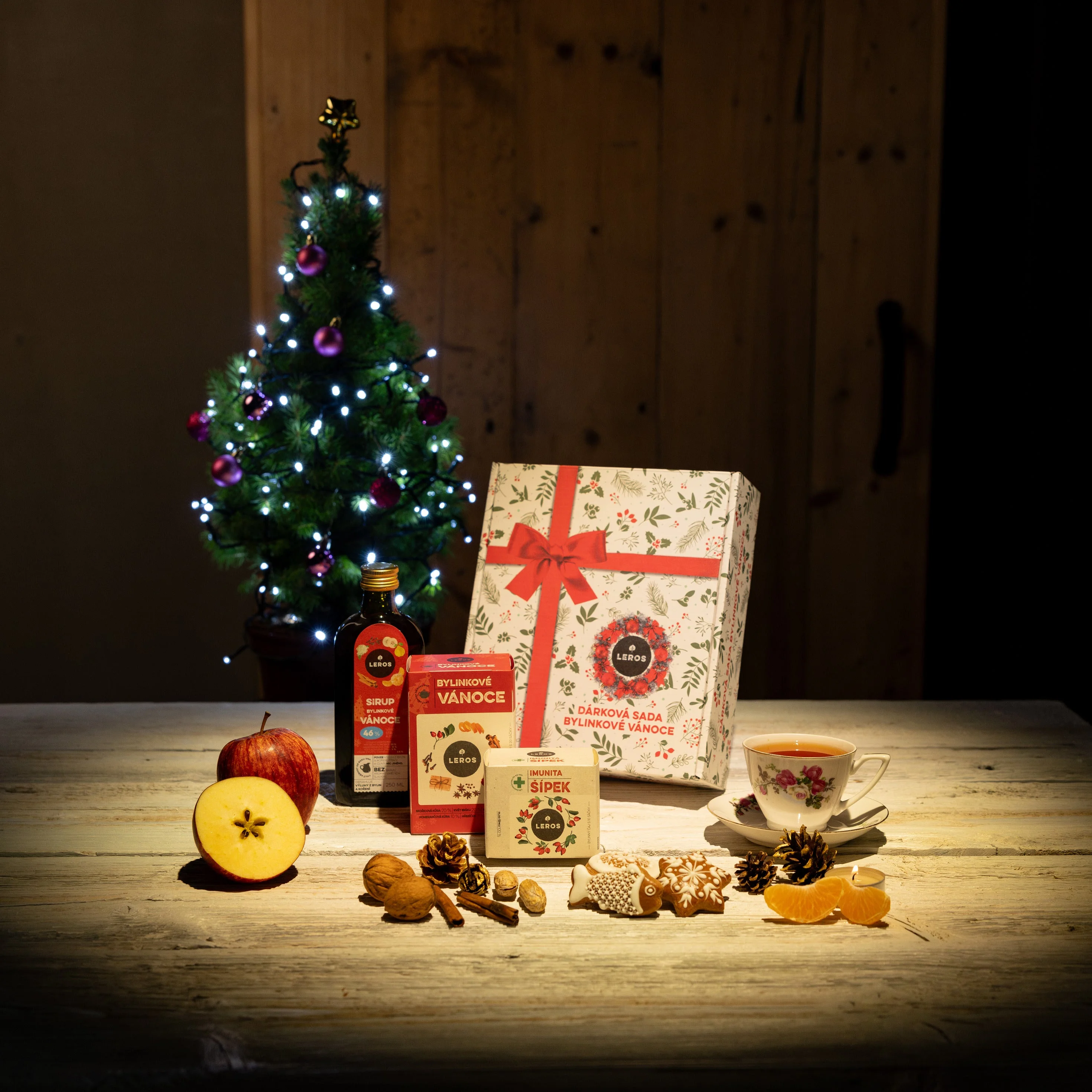 LEROS Set de regalo (3 uds.) - Navidad herbal - sirope herbal y 2 tipos de té