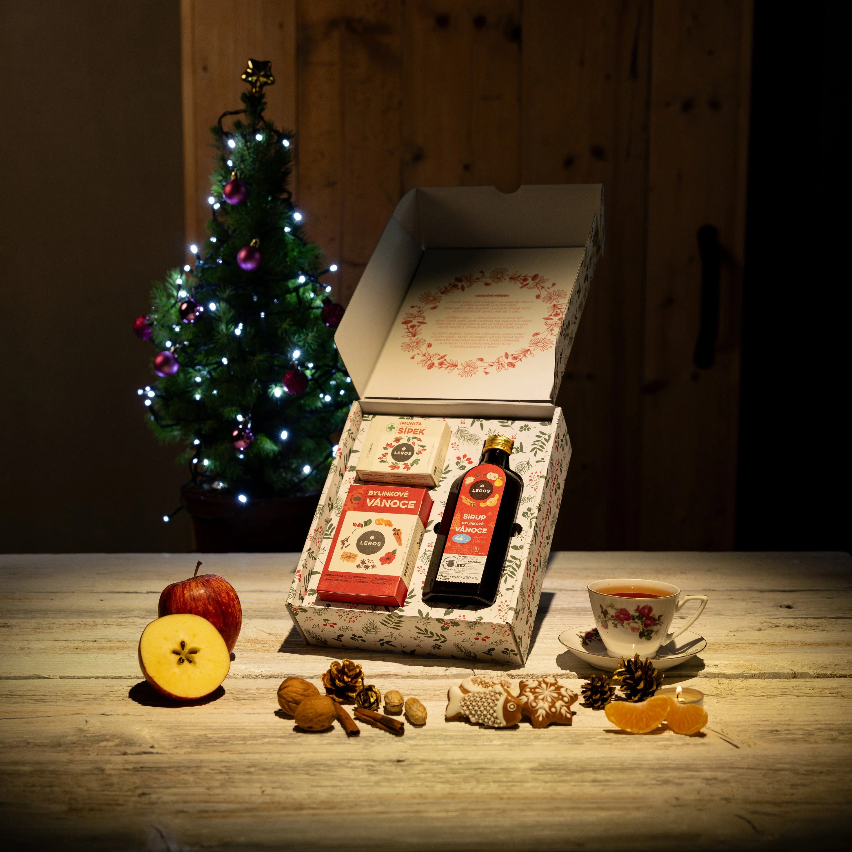 LEROS Set de regalo (3 uds.) - Navidad herbal - sirope herbal y 2 tipos de té