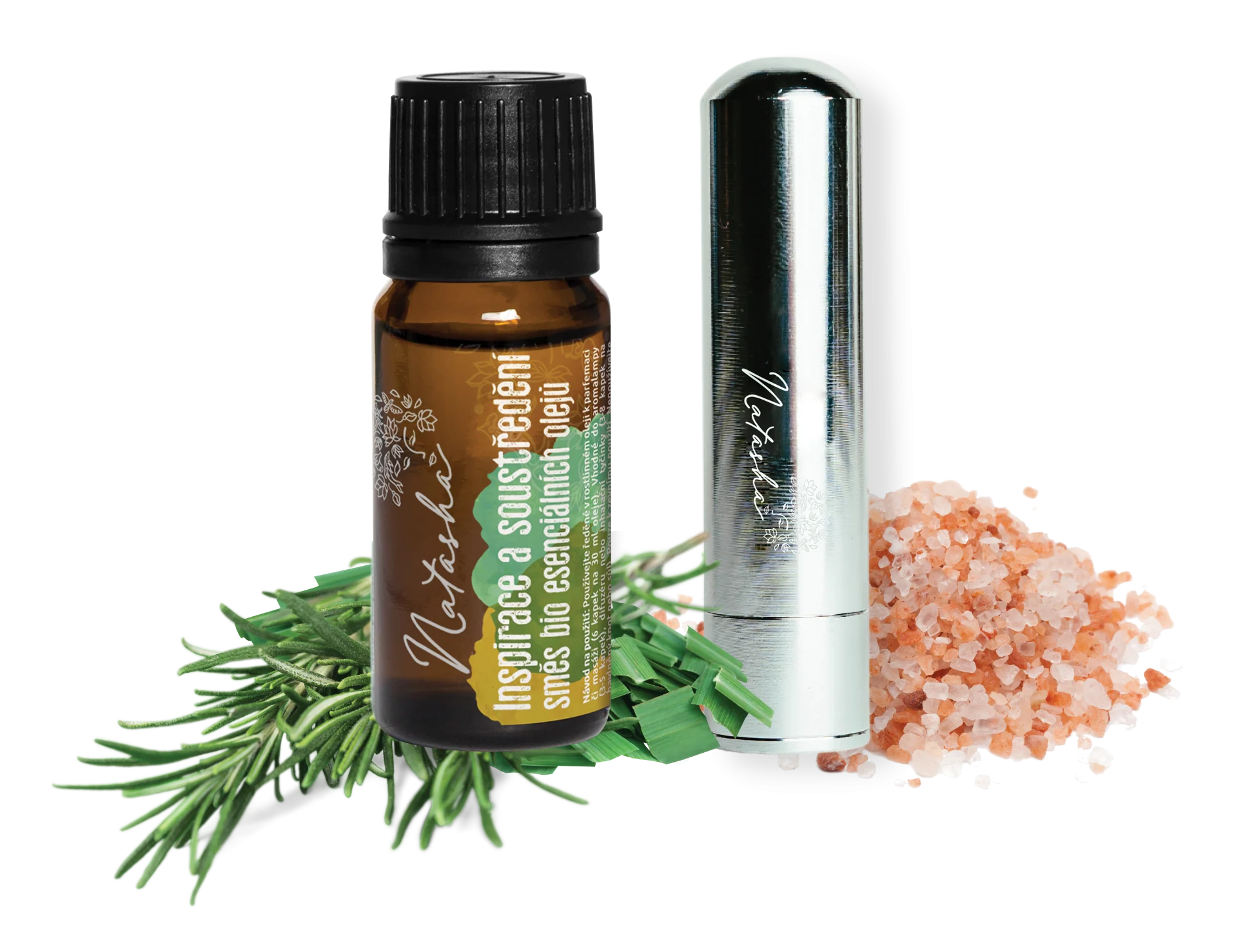 Natasha Set de aromaterapia con inhalador - Inspiración y concentración - romero y limón estimulantes