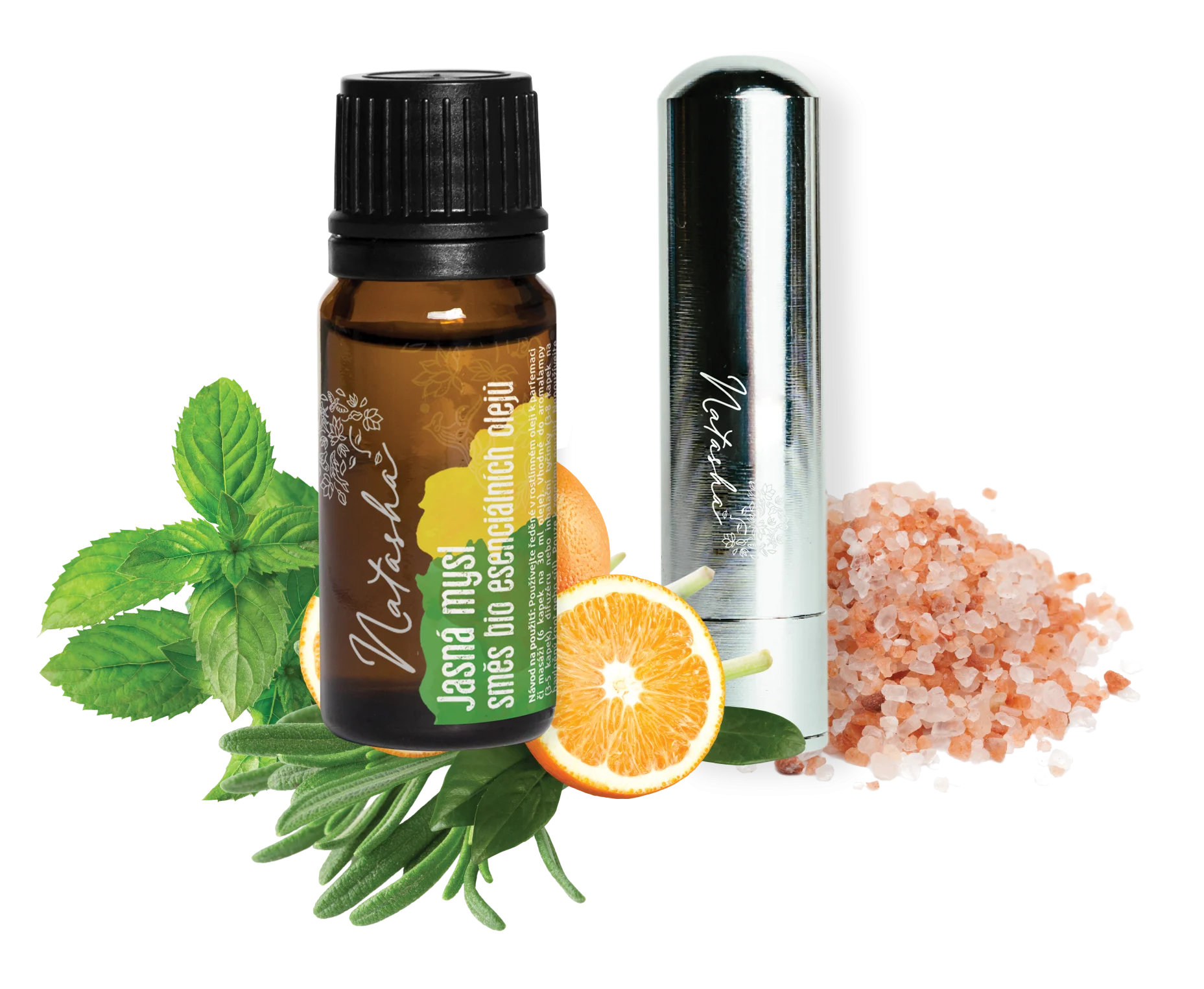 Natasha Set de aromaterapia con inhalador - Mente clara - naranja fresca, menta piperita y romero