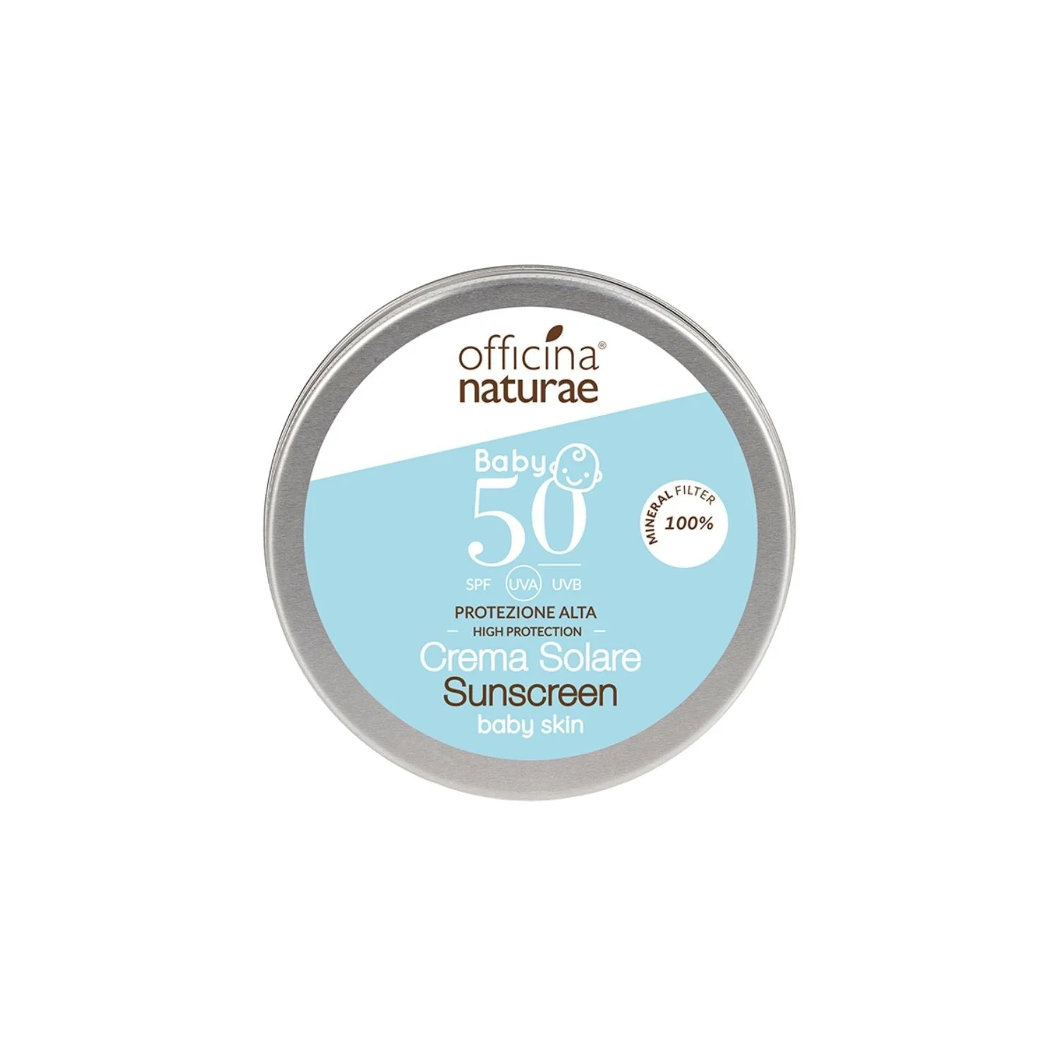 Officina Naturae Crema solar para niños y piel sensible SPF 50 en lata metálica (75 ml) - sin perfume