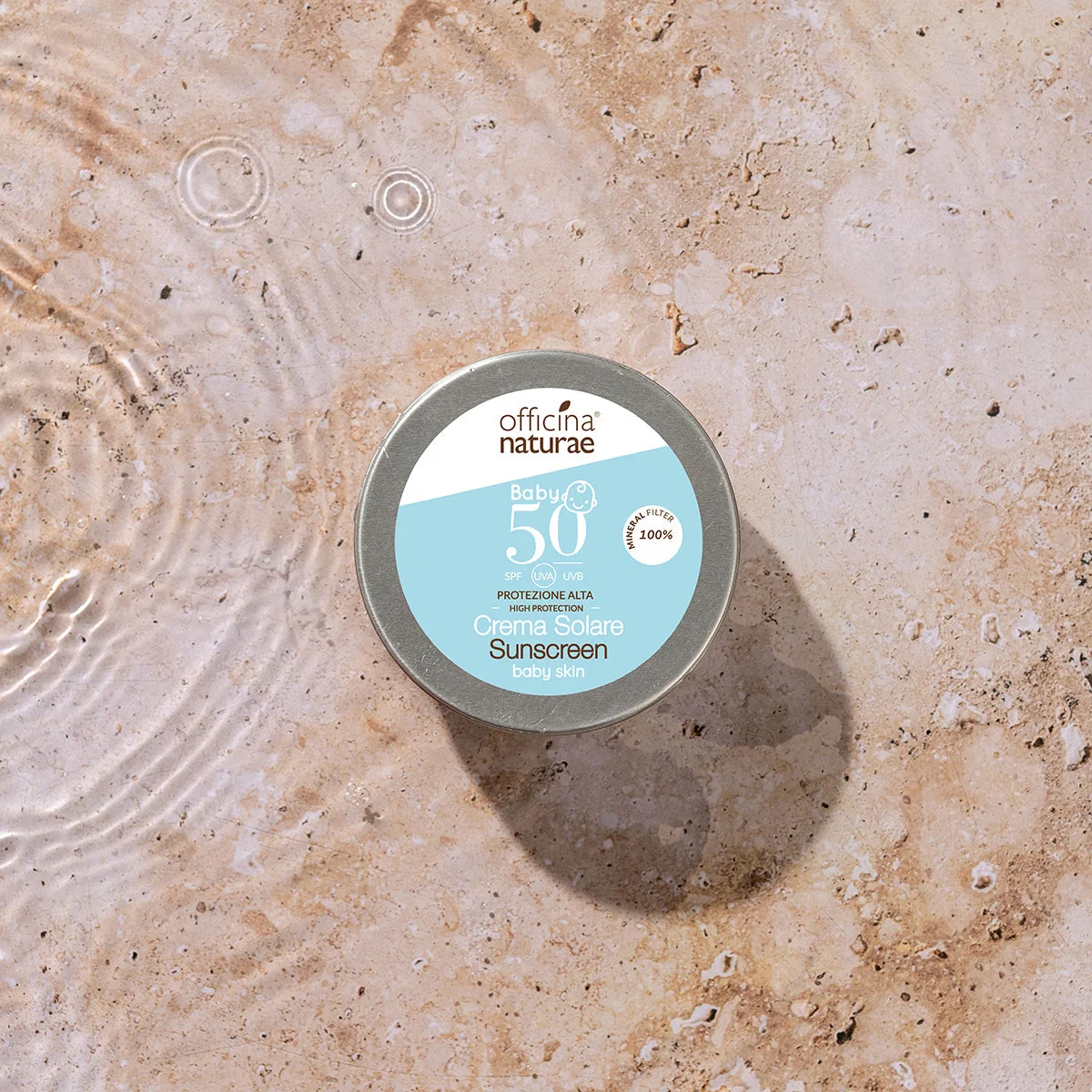Officina Naturae Crema solar para niños y piel sensible SPF 50 en lata metálica (75 ml) - sin perfume