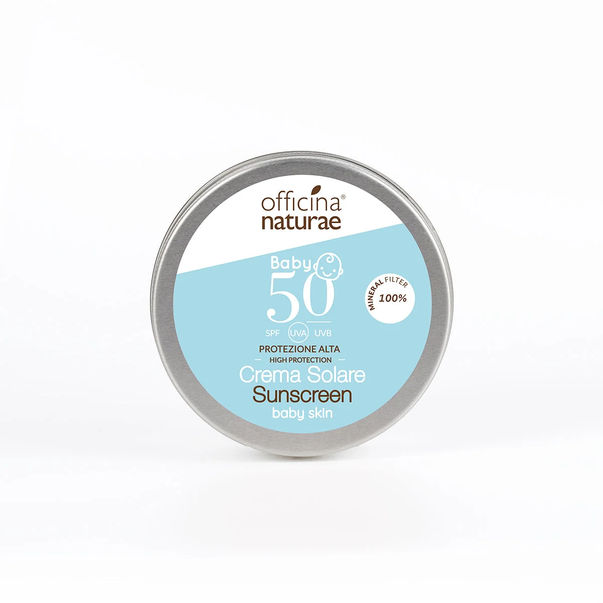 Officina Naturae Crema solar para niños y piel sensible SPF 50 en lata metálica (75 ml) - sin perfume