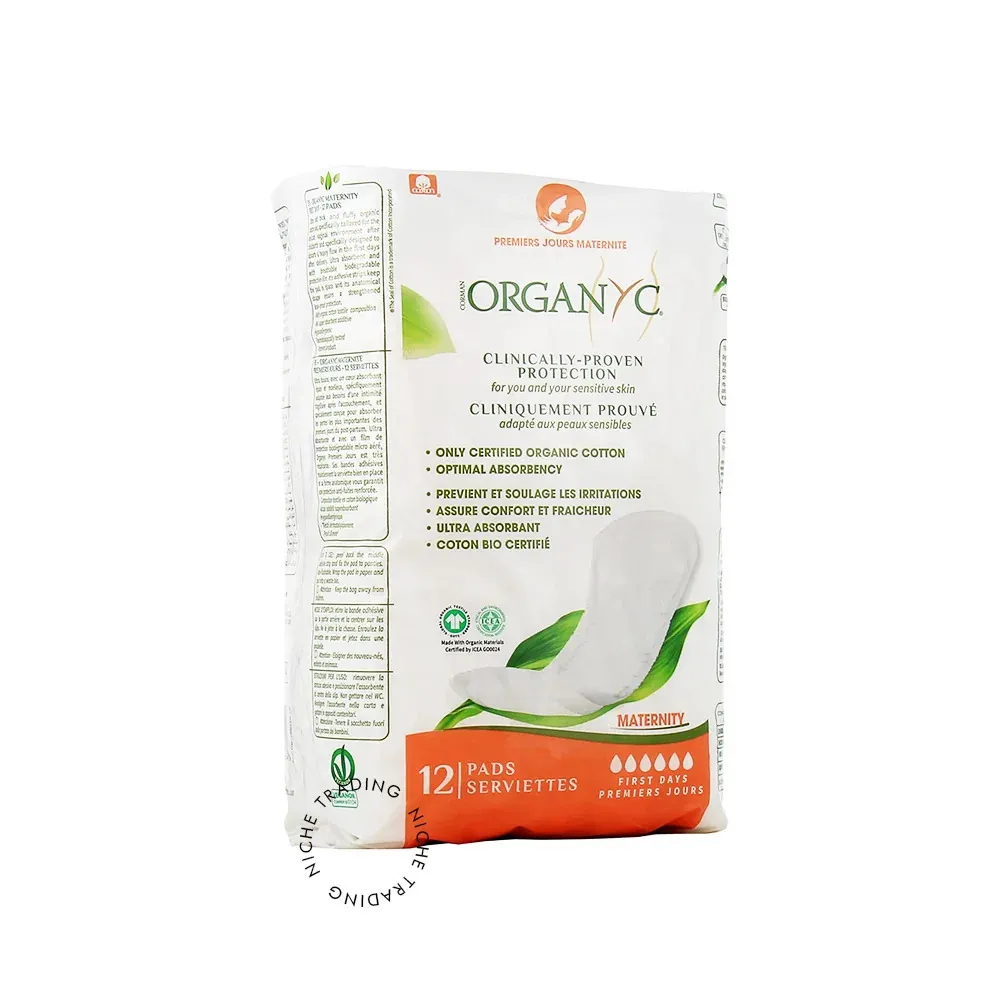 Organyc Compresas de posparto (12 unidades) - 100% algodón orgánico, 6 gotas