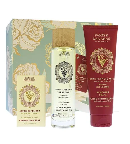 Renewing Grape set de regalo jabón exfoliante 150 g + aceite corporal seco 100 ml + crema corporal reafirmante