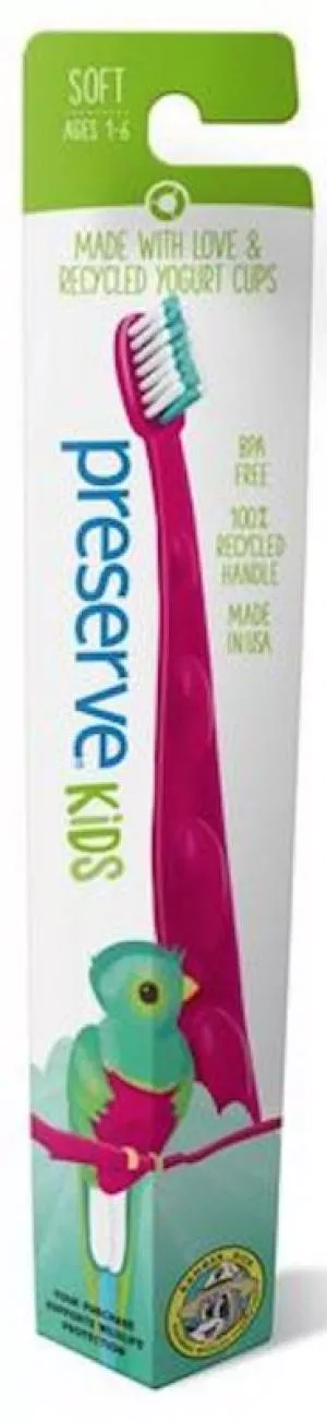 Preserve Cepillo de dientes para niños (suave) - rosa - hecho de vasos de yogur reciclados