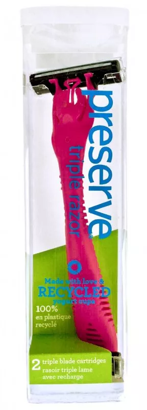 Preserve Afeitadora triple (incluye 2 cabezales) - rosa - con 3 cuchillas, de plástico reciclado