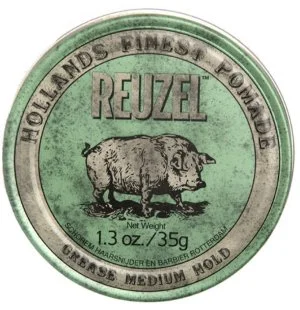 REUZEL Styling Green Pomade Grease Medium Hold pomada para el cabello con fijación media y brillo 35 g para hombres
