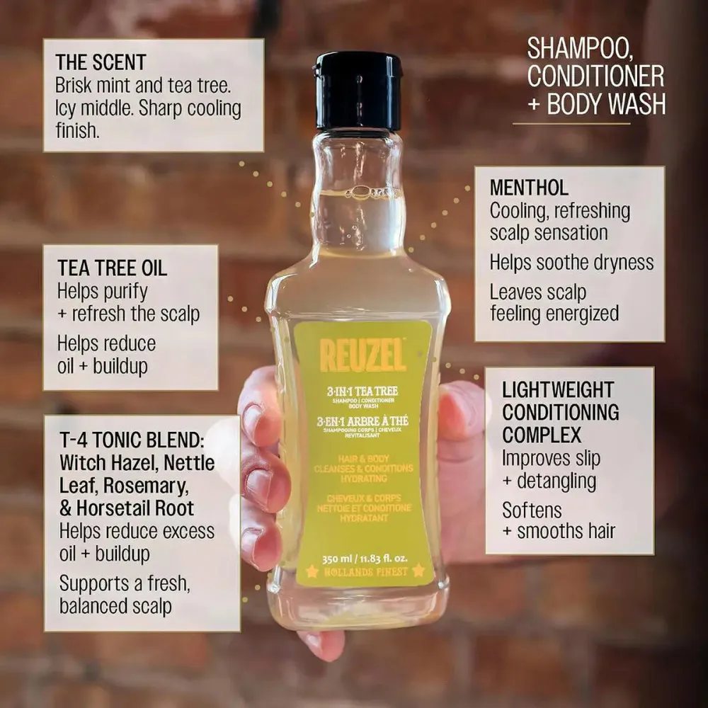 3 en 1 Tea Tree Champú-Acondicionador-Gel de Ducha para hombre 350 ml