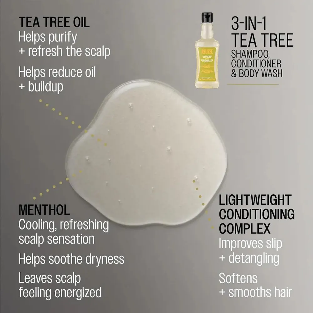 3 en 1 Tea Tree Champú-Acondicionador-Gel de Ducha para hombre 350 ml