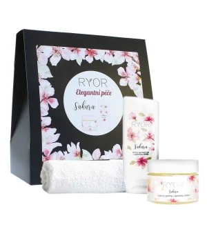 RYOR Sakura set de regalo exfoliante de azúcar con flor de cerezo japonés 325 g + gel de ducha suave con flor de cerezo japonés