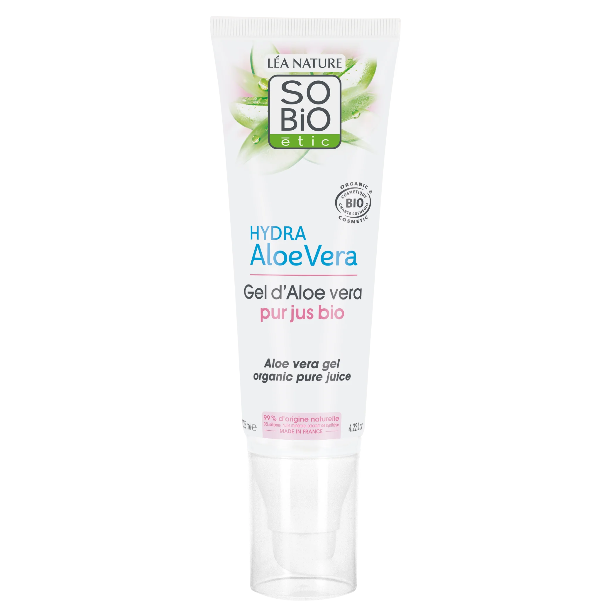 SO’BiO étic Gel de aloe vera - hipoalergénico BIO (125 ml) - hidratación intensa y efecto calmante para la piel