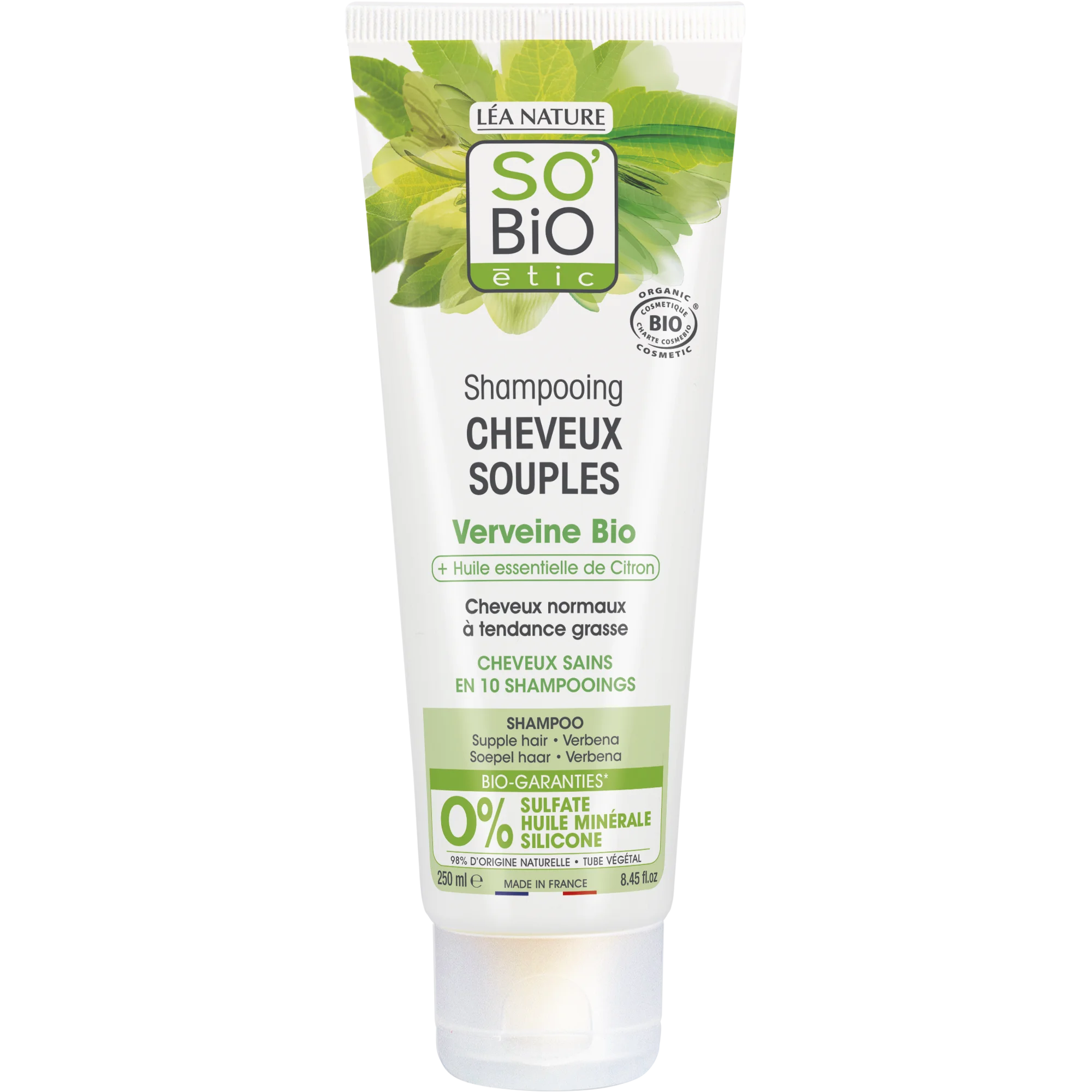 SO’BiO étic Champú suave de verbena y limón BIO (250 ml) - ideal para cabello graso