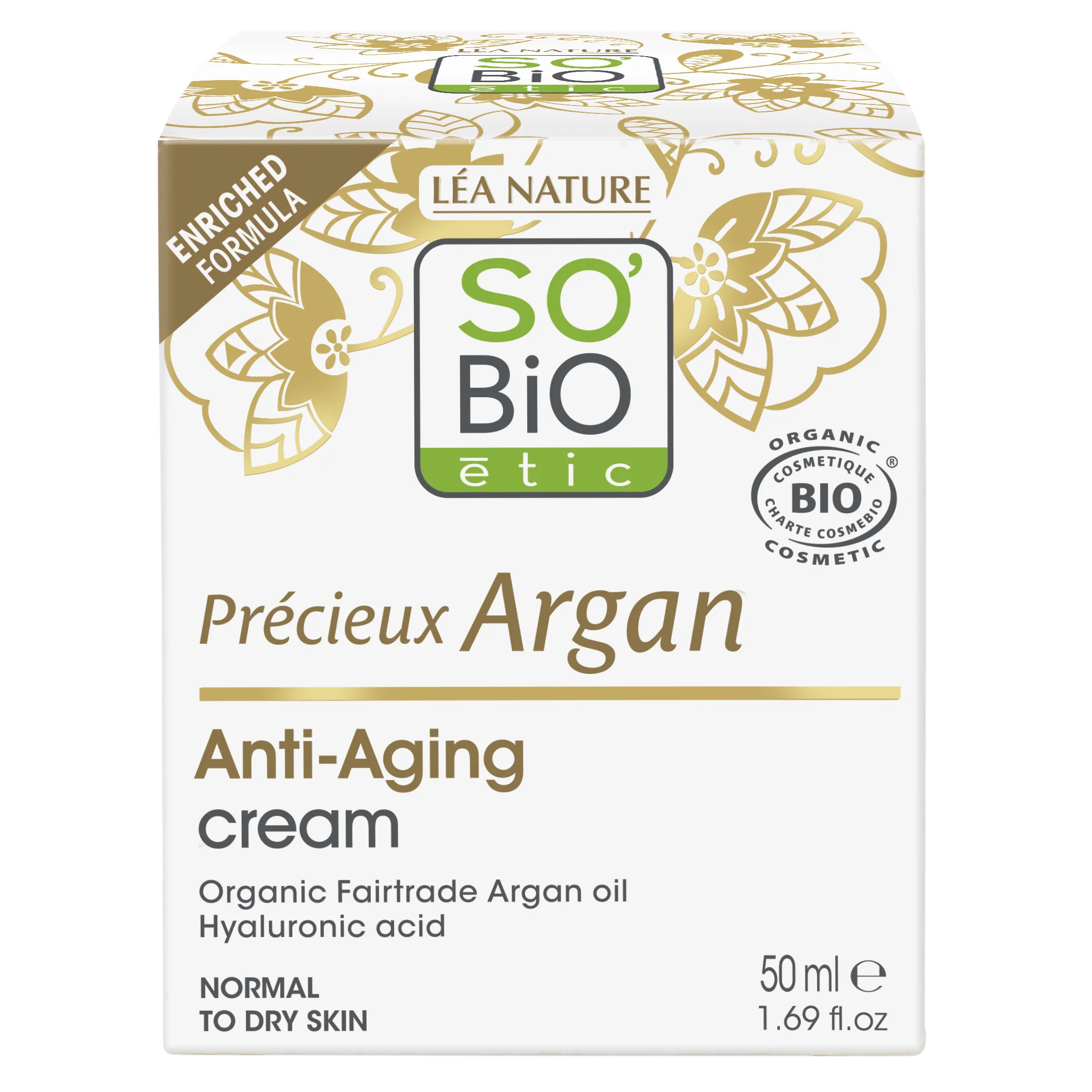 SO’BiO étic Anti-age Precieux Argan Crema de día BIO (50 ml) - hidrata, reafirma e ilumina la piel