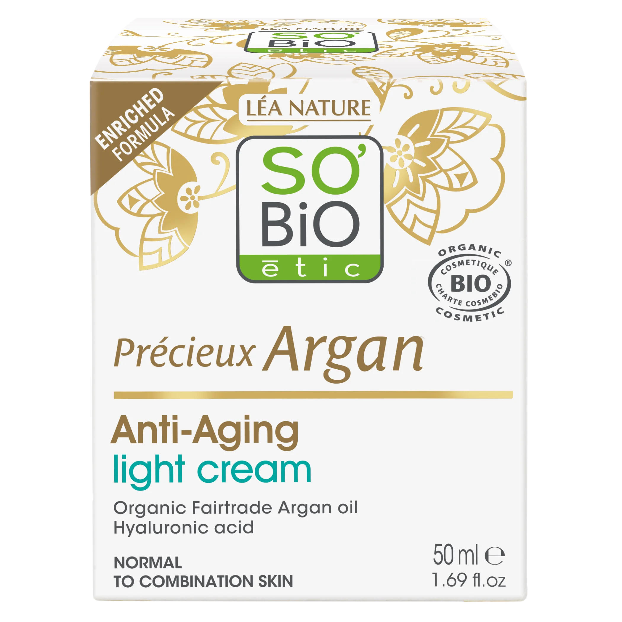 SO’BiO étic Anti-age Precieux Argan Crema de día ligera para piel normal a mixta BIO (50 ml) - hidrata y reafirma la piel